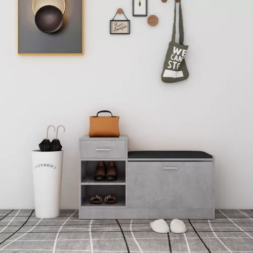  betonszürke szerelt fa cipőtároló pad 94,5 x 31 x 57 cm