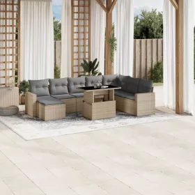    9 részes bézs polyrattan kerti ülőgarnitúra párnákkal