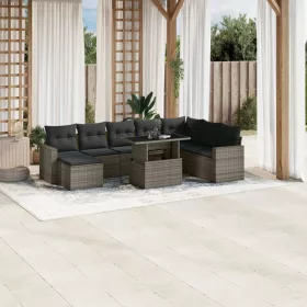    9 részes szürke polyrattan kerti ülőgarnitúra párnákkal