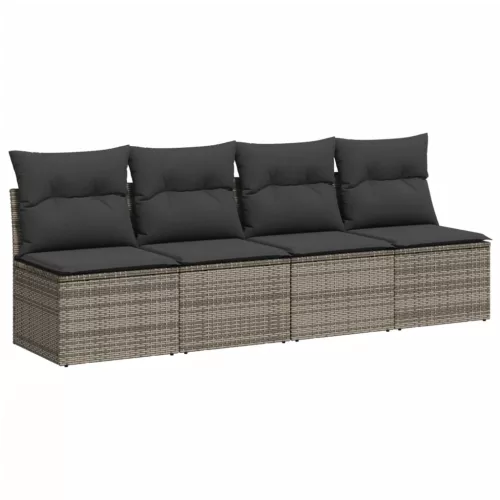  9 részes szürke polyrattan kerti ülőgarnitúra párnákkal