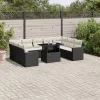  10 részes fekete polyrattan kerti ülőgarnitúra párnákkal