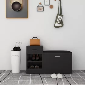    magasfényű fekete szerelt fa cipőtároló pad 94,5 x 31 x 57 cm