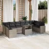  11 részes világosszürke polyrattan kerti ülőgarnitúra párnákkal