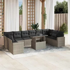    11 részes világosszürke polyrattan kerti ülőgarnitúra párnákkal
