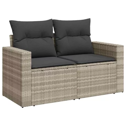  11 részes világosszürke polyrattan kerti ülőgarnitúra párnákkal