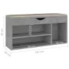  betonszürke szerelt fa cipőtároló pad párnával 104 x 30 x 49 cm