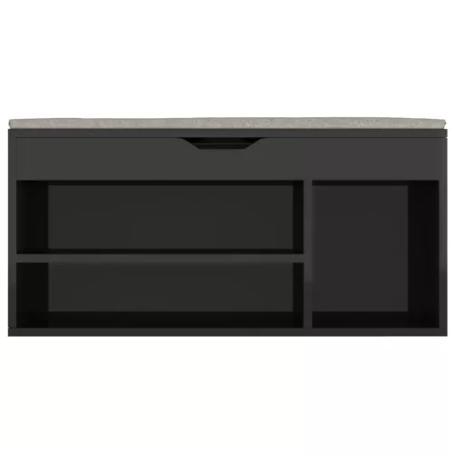  magasfényű fekete cipőtároló pad párnával 104 x 30 x 49 cm