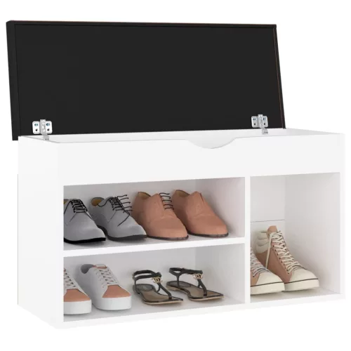  fehér szerelt fa cipőtároló pad párnával 80 x 30 x 47 cm