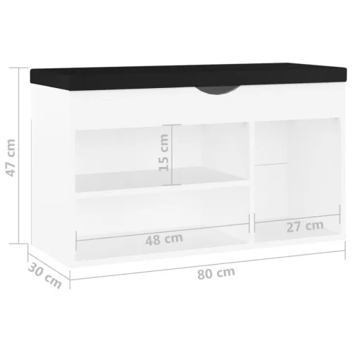  fehér szerelt fa cipőtároló pad párnával 80 x 30 x 47 cm