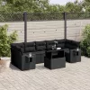  8 részes fekete polyrattan kerti ülőgarnitúra párnákkal