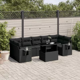    8 részes fekete polyrattan kerti ülőgarnitúra párnákkal