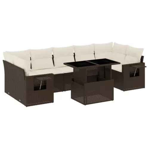  8 részes barna polyrattan kerti ülőgarnitúra párnákkal