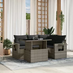    5 részes szürke polyrattan kerti ülőgarnitúra párnákkal