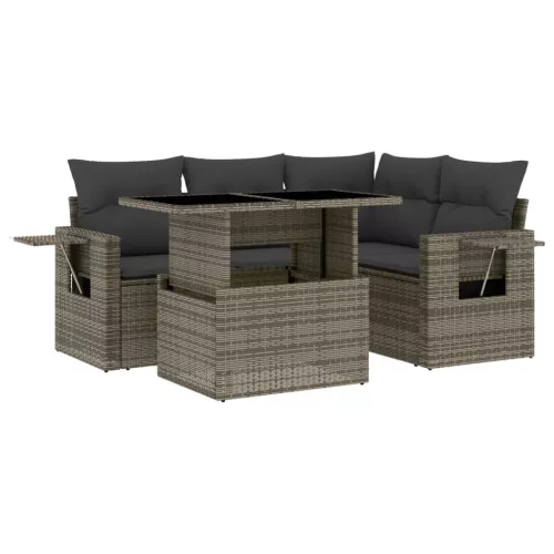  5 részes szürke polyrattan kerti ülőgarnitúra párnákkal