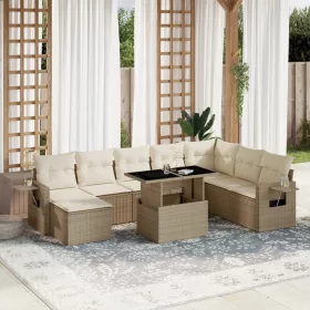    9 részes bézs polyrattan kerti ülőgarnitúra párnákkal