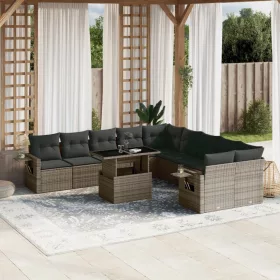    11 részes szürke polyrattan kerti ülőgarnitúra párnákkal