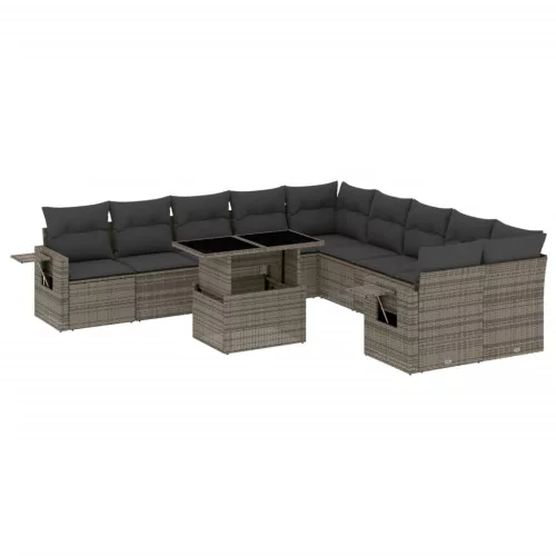  11 részes szürke polyrattan kerti ülőgarnitúra párnákkal