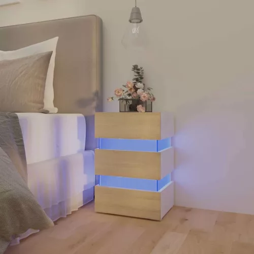  fehér szerelt fa LED-es éjjeliszekrény 45 x 35 x 67 cm