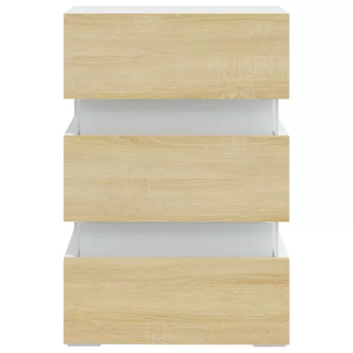  fehér szerelt fa LED-es éjjeliszekrény 45 x 35 x 67 cm