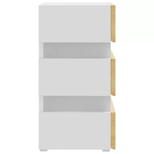  fehér szerelt fa LED-es éjjeliszekrény 45 x 35 x 67 cm