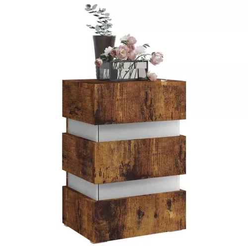  füstös tölgy színű szerelt fa LED-es éjjeliszekrény 45x35x67 cm