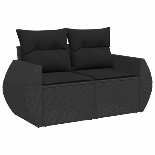  6 részes fekete polyrattan kerti ülőgarnitúra párnákkal