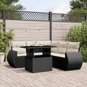    6 részes fekete polyrattan kerti ülőgarnitúra párnákkal