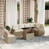  7 részes bézs polyrattan kerti ülőgarnitúra párnákkal