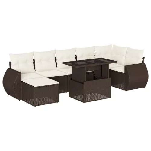  8 részes barna polyrattan kerti ülőgarnitúra párnákkal