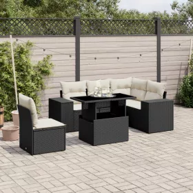    6 részes fekete polyrattan kerti ülőgarnitúra párnákkal