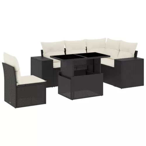  6 részes fekete polyrattan kerti ülőgarnitúra párnákkal