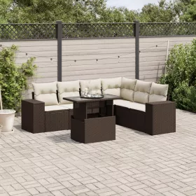    7 részes barna polyrattan kerti ülőgarnitúra párnákkal