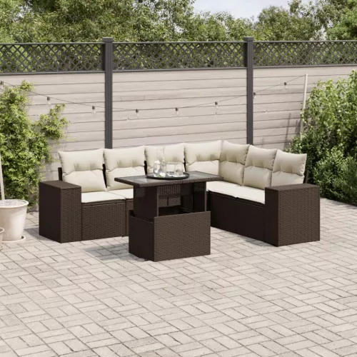  7 részes barna polyrattan kerti ülőgarnitúra párnákkal