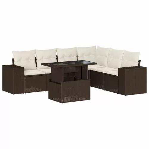  7 részes barna polyrattan kerti ülőgarnitúra párnákkal