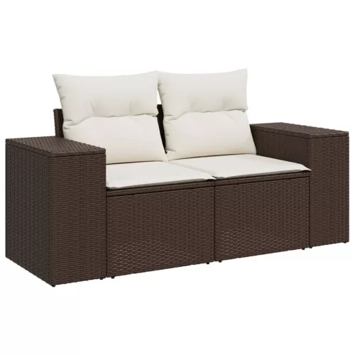  7 részes barna polyrattan kerti ülőgarnitúra párnákkal