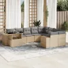  10 részes bézs polyrattan kerti ülőgarnitúra párnával
