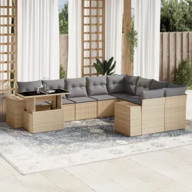    10 részes bézs polyrattan kerti ülőgarnitúra párnával
