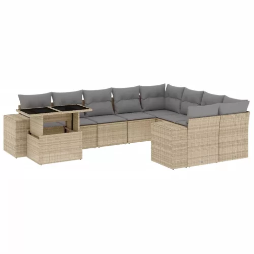  10 részes bézs polyrattan kerti ülőgarnitúra párnával