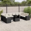  11 részes fekete polyrattan kerti ülőgarnitúra párnákkal
