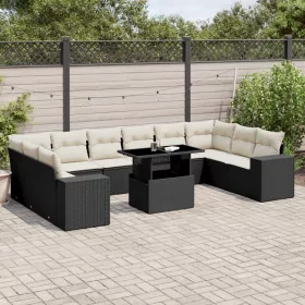    11 részes fekete polyrattan kerti ülőgarnitúra párnákkal