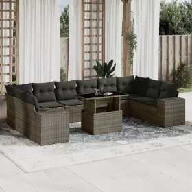    11 részes szürke polyrattan kerti ülőgarnitúra párnákkal