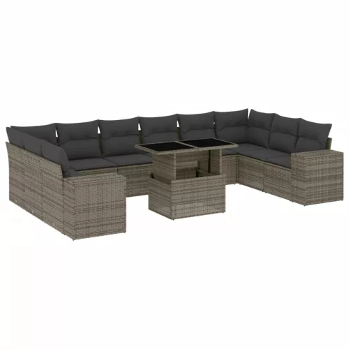  11 részes szürke polyrattan kerti ülőgarnitúra párnákkal