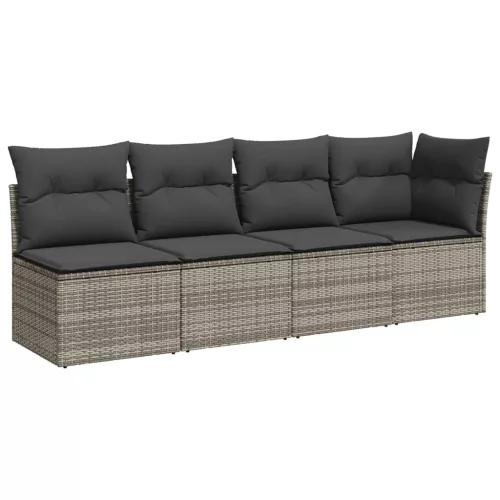  11 részes szürke polyrattan kerti ülőgarnitúra párnákkal