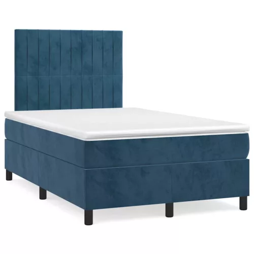  sötétkék bársony rugós ágy matraccal 120x190 cm