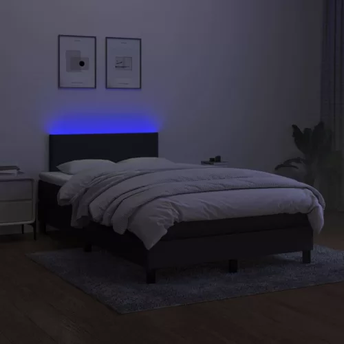  fekete szövet rugós és LED-es ágy matraccal 120x190 cm
