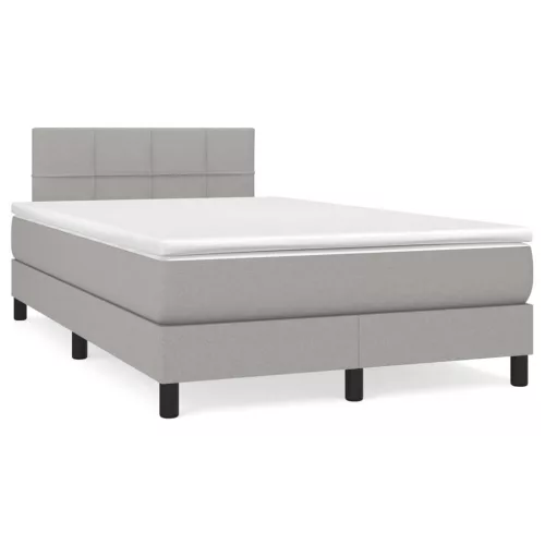  világosszürke szövet rugós és LED-es ágy matraccal 120x190 cm