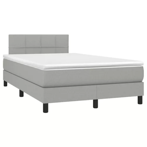  világosszürke szövet rugós és LED-es ágy matraccal 120x190 cm