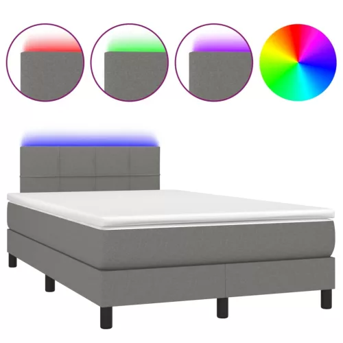  sötétszürke szövet rugós és LED-es ágy matraccal 120x190 cm