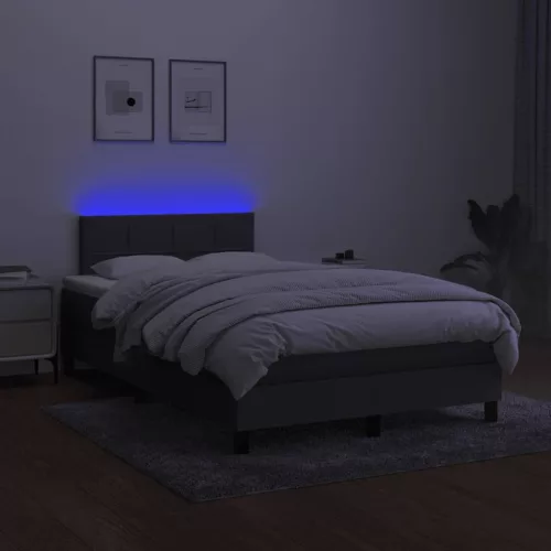  sötétszürke szövet rugós és LED-es ágy matraccal 120x190 cm