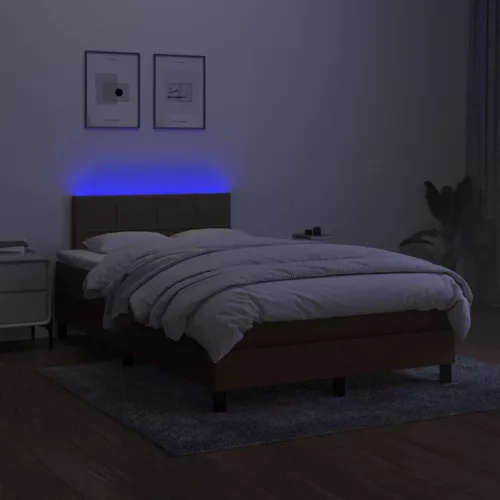  barna szövet rugós és LED-es ágy matraccal 120x190 cm
